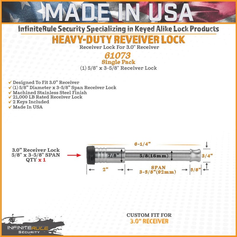 InfiniteRule Security 61073 | Receiver Lock for 3" Receiver - Image 3